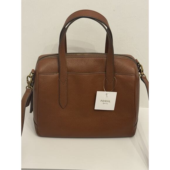 NWT Fossil Sydney Satchel Handbag Crossbody Strap Medium Brown Leather - Picture 10 of 15